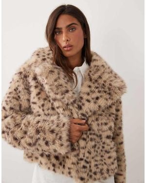 Miss Selfridge Faux Fur Crop Jacket - Brown