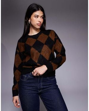 New Look Sequin Embellished Argyle Jumper - Blue