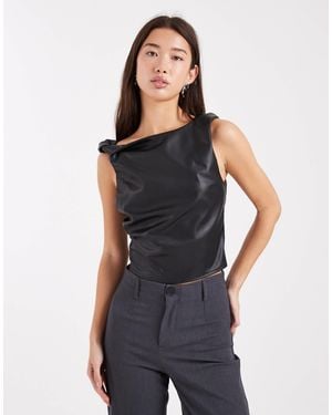 Miss Selfridge Faux Leather Twist Top - Blue