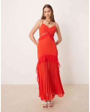 Forever New Sheer Ruffle Lace Maxi Dress - Red