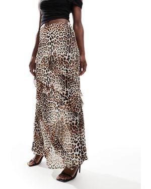 Finding Friday Leopard Print Frill Midi Skirt - Brown
