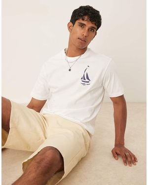 Mango Cotton Boat Sailing Boat Print T-Shirt - Natural