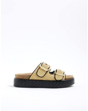 River Island Raffia Double Strap Footbed Sandals - White