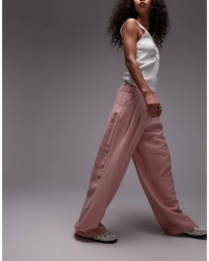 TOPSHOP Premium Tailored Wide Leg Cupro Trousers - Brown
