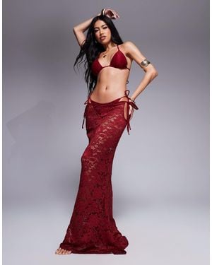 Candypants Lace Maxi Beach Skirt - Red