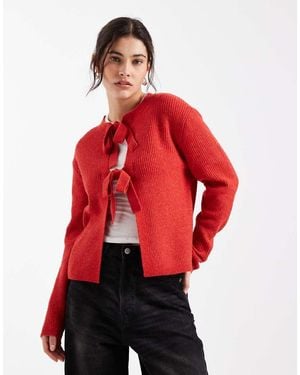 Pieces Reversable Tie Front Cardigan - Red