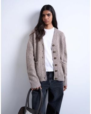 TOPSHOP – dicke longline-strickjacke aus wollmix mit taschen - Grau