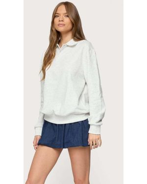 Edikted Scholar Oversized Polo Sweatshirt - White