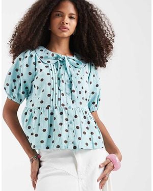 Neon Rose Lias Puff Sleeve Blouse - Blue