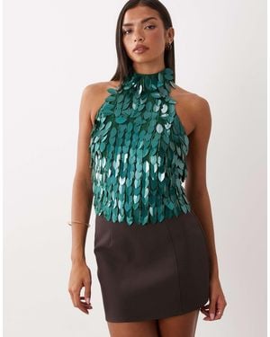 ASOS Leaf Embellished Halter Top - Green