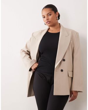 ASOS Curve Tailored Strong Shoulders Double Breasted Blazer - Natural