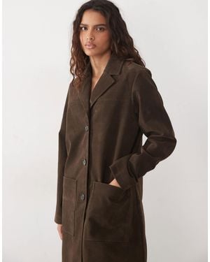 Abercrombie & Fitch Longline Oversized Suede Jacket - Brown