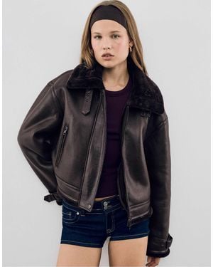 Stradivarius – doubleface-jacke aus kunstleder - Blau