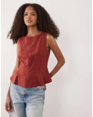 New Look Linen Rich Cinched Waist Top - Red