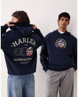 ASOS Relaxed Hoodie With Harlem Globetrotters Basketball Prints - Blue