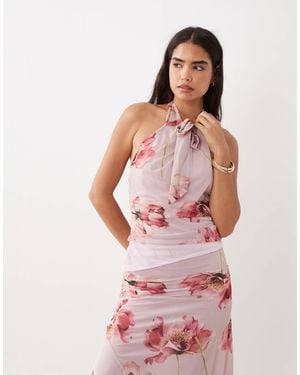 ASOS Tied Peek A Boo Hem Halter Top - Pink