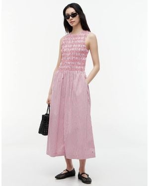 Tommy Hilfiger Stripe Smock Sleeveless Fit And Flare Maxi Dress - Pink