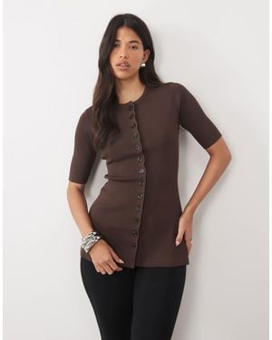 Pretty Lavish Lilah Knit Scoop Neck Longline Top - Brown