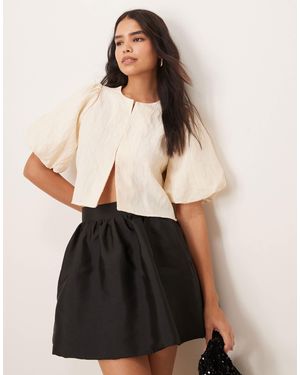 Y.A.S Structured Puff Sleeve Jacquard Top - Black