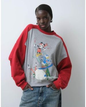 ASOS Disney Sweatshirt With Mickey And Friends Ski Print With Pleat Sleeve Detail - Red