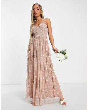 Beauut Vestido De Dama De Honor Largo Color Topo Con Adornos Delicados Y Falda De Tul De -Beis Neutro - Rosa