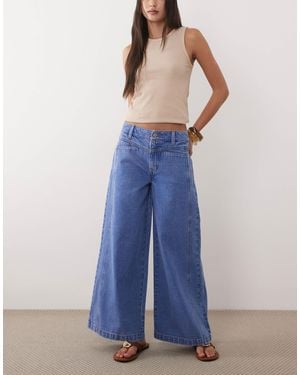 ASOS Ankle Grazer Wide Leg Jeans With Front Pocket - Blue