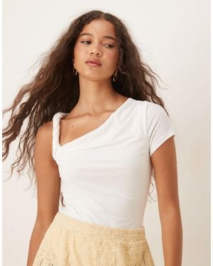 ASOS Draped Twist Shoulder Cut Out Short Sleeve Bodysuit - White