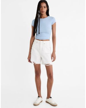 Stradivarius D93 Longline Denim Shorts - White
