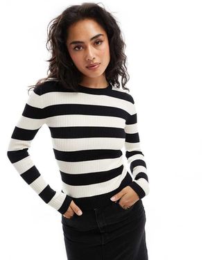Jdy Jersey A Rayas Negras Y Blancas De Cuello Redondo De - Blanco