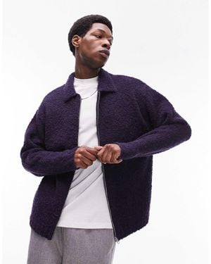 TOPMAN Knitted Boucle With Alpaca Zip Through Cardigan - Blue