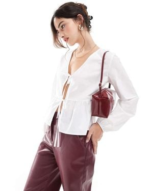 Pull&Bear Tie Up Front Poplin Blouse - Purple