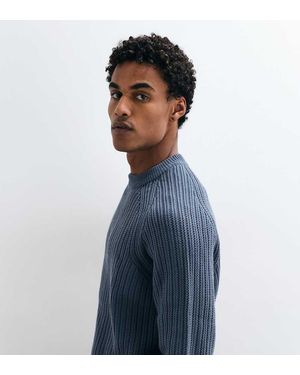 Collusion Fisherman Rib Raglan Knitted Jumper - Blue