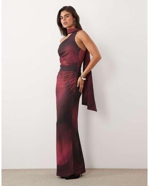 TFNC London Slinky One Shoulder Scarf Detail Neck Maxi Dress - Red