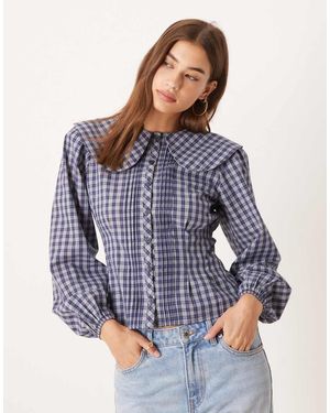 Glamorous Dramatic Collar Cinched Blouse - Blue