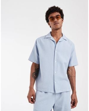 ASOS Relaxed Camp Collar Waffle Shirt - Blue