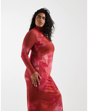 Vero Moda Long Sleeve Drapey Mesh Maxi Dress - Red