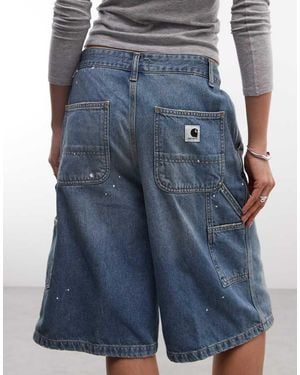 Carhartt Nixon Double Knee Relaxed Fit Denim Shorts With Paint Splatter Effect - Blue