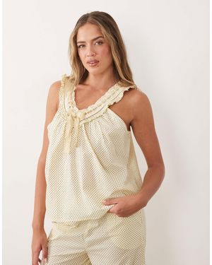 ASOS Ensemble tissé avec top et pantalon tendance folk à pois - babeurre et chocolat - Neutre