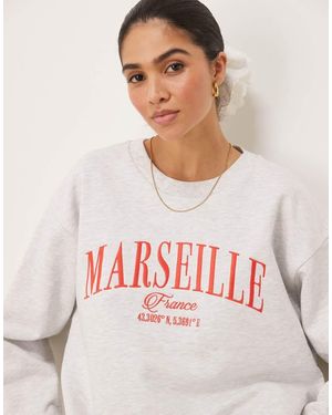 ASOS Oversized Sweatshirt With Embroidered Marseille Graphic - Grey