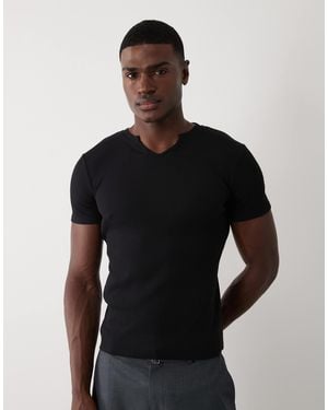 ASOS Muscle Fit Ribbed T-shirt With Notch Neck - Black