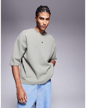ASOS T-shirt oversize coupe carrée en tissu gaufré avec manches mi-longues - kaki - Gris