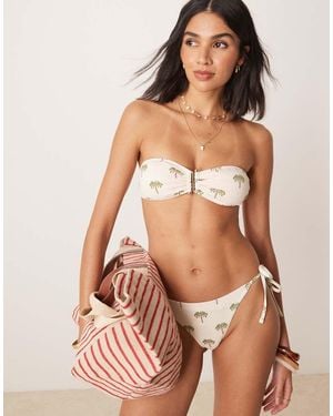 Stradivarius Bandeau Bikini Top With Palm Tree Print - Brown