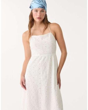 Stradivarius Embroidered Midi Dress - White