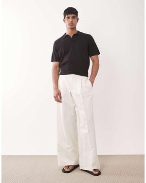 ASOS Tailored Pleated Linen Rich Loose Leg Trousers - White