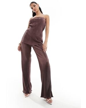 In The Style Plisse Wide Leg Trousers Co-ord - Purple