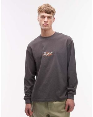 Rhythm Vintage Embroidered Long Sleeve T-shirt - Grey