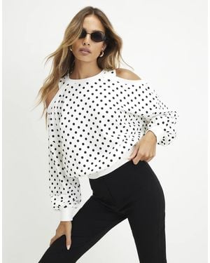 River Island Cold Shoulder Polka Dot Sweatshirt - White