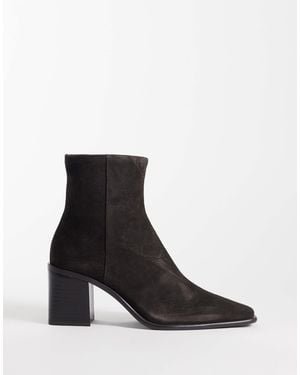 Mango 100 % leder, spitze stiefelette mit absatz - Schwarz