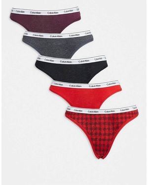 Calvin Klein Icon Logo 5 Pack Thongs - Red