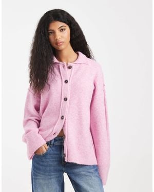 ASOS Knit Collar Shirt Cardigan With Seam Detail - Pink